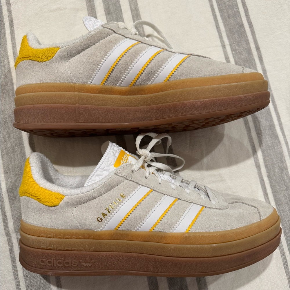 Adidas Gazelle Platform with White and Yellow Accents
